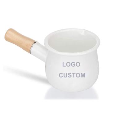 China Pure Color Honey Enamel Butter Coffee Pot OEM Enamel Viable Wholesale Custom Pail Milk Modern 300ml Restaurant Coffee Pot for sale