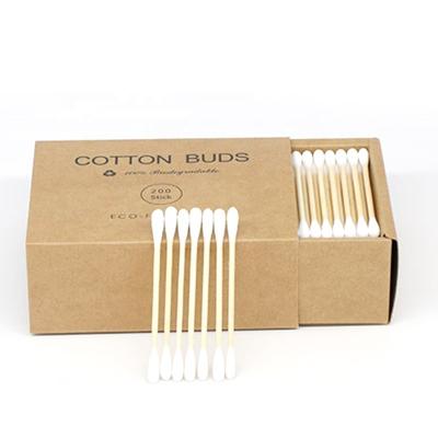 China Makeup Cotton Swab Eco Buds 100PCS Daily Double Cleansing Head Buds Cotton Swab Bamboo Handle Strong Wooden Sticks For Disposable Ear for sale