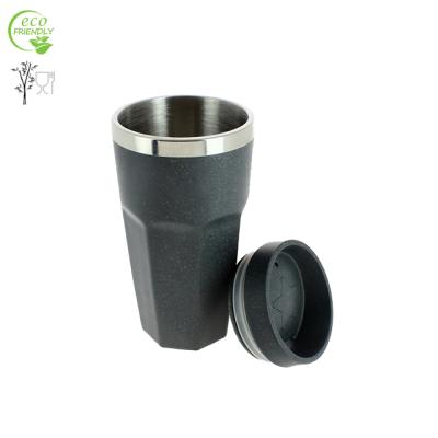 China Eco-Friendly Sustainable Coffee To Go Bamboo Fiber Cornstarch 350ml Stainless Steel Travel Thermos Tumbler Cup With Lid for sale