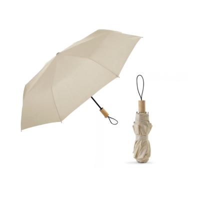 China 23 Inch 8 Ribs Eco Friendly Folding Umbrella With Wooden Handle Manual Open End For Women Men for sale