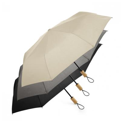 China Minimalist Competitive Price PET Eco Friendly Recycled Panels Folding Umbrella With Wooden Handle Manual Open End for sale