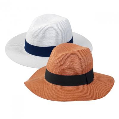 China 100% Paper Straw Panama Hat Sun Hats Unisex Wide Brim Paper Beach Hat High Sun Protection With Headband And Adjustable String for sale