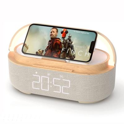 China Stand Desk Wireless Alarm Clock Phone Speaker Tablet Bedside Cabinet Night Table Lamp QI Wireless Charger for sale