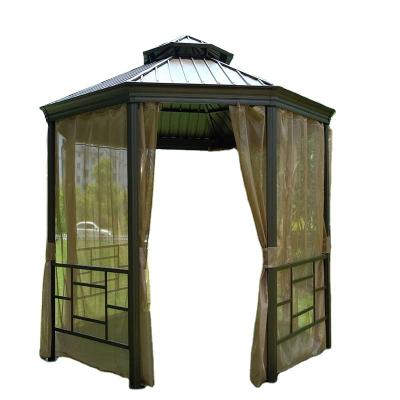 China Easily Assembled Configure Gauze Impact Resistance Hexagon Outdoor Deluxe Aluminum Gazebo Garden for sale