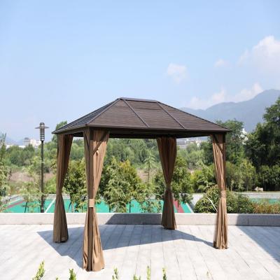 China Easily Assembled Outdoor Glass Pergola 3x3 Waterproof Garden Roof Aluminum Gazebo With Led for sale