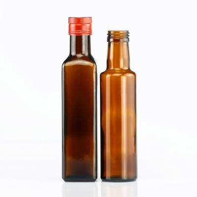 China Flat Beverage 250ml Round Shoulder Cylinder Marasca With Lid Glass Olive Oil Bottle for sale