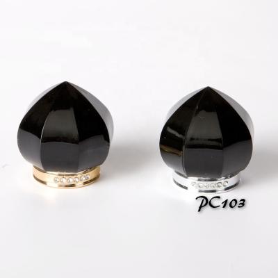 China Non Puddle Clear Plastic Teardrop Diamond ABS Surlyn Lid For Bottle Perfume Black Cap for sale