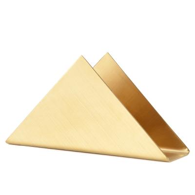 China New Arrival Wholesale Hotel Gold Dining Table Cafe Restaurant Cloth Tissue Holder Stainless Steel Triangle Eco-friendly Metal Napkin Holders for sale