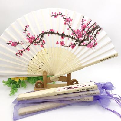 China Wedding Favors Personalized Cherry Blossom Silk Fan Custom Handmade Printing Wedding Fold Hand Fans Summer Party Decoration Supplies for sale