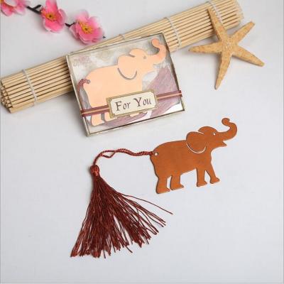 China Wedding Party Decorations Wholesales Copper Finish Metal Elephant Bookmark With Brown Tassel In Indian Themed Gift Box Wedding Favors for sale