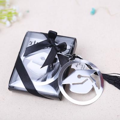 China Wedding Party Decorations Wholesales Next Chapter Graduation Silver-Finish Metal Hat Bookmark Doctor In Gift Box School Party Giveaways for sale