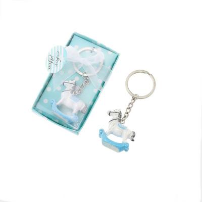 China Wedding Baby Favors Blue Rocking Horse Key Chain In Gift Box Baby Boy Baptism Favors Birthday Party Giveaways Gift For Guest for sale