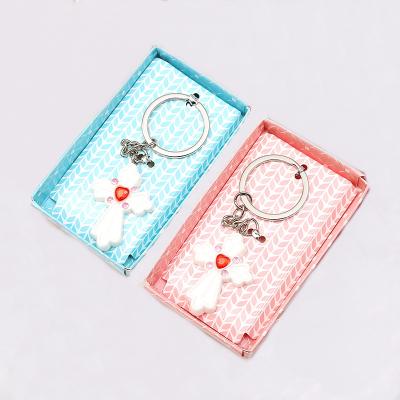 China Wedding Baby Favors White Cross Key Chain With Rhinestone In Blue/Pink Baptism Gift Baby Gift Box Religious Occasion Favors for sale