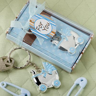 China Wedding Baby Favors Cute Blue Baby Carriage Design Key Chain In Gift Box Perfect For Newbaby Birthday Party Giveaways Baby Shower Favors for sale