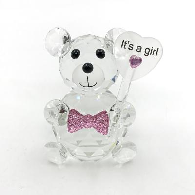 China Europe's Choice Crystal Teddy Bear Figurines with Pink Bowknots Perfect for Baby Shower Favors Birthday Party Decorations for sale