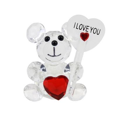 China Europe Crystal Teddy Bear Figurines Choice With Red Heart Holding Wafers Wedding Favors Valentine's Party Decorations for sale