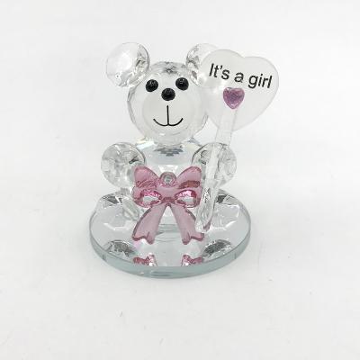 China Europe Crystal Teddy Bear Figurines Choice With Pink Bowknots With Mirror Stand Baby Shower Favors Birthday Party Decorations for sale