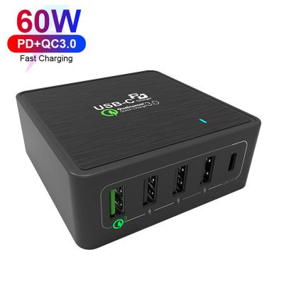 China Mobile Phone Qualcomm 3.0 PD 3.0 Fast Charging 60W USB-C Multi Port Phone Travel Charger for sale