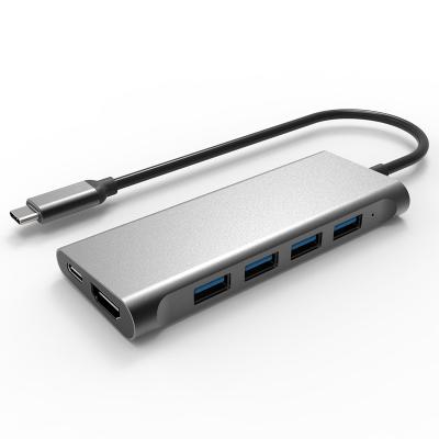 China Aluminum Alloy 6 Ports USB-C HUB 4K HD MI 4XUSB3.0 100W Palladium Charging USB C HUB Docking Station for sale