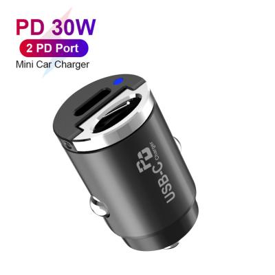 China CELL PHONE 2 Type-C PD Output 30W Fast Charging Mobile Phone Mini Car Fast Adapter Charger for sale