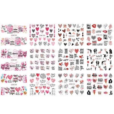 China Easy Apply Nail Art Decoration Water Transfer 12pcs Valentines Manicure Love Letter Flower Stickers for sale