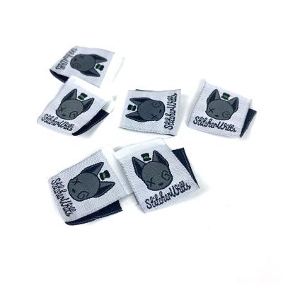 China Washable High Density Custom Iron On Head Neck Label Tag Center Fold Woven Labels For Clothing for sale