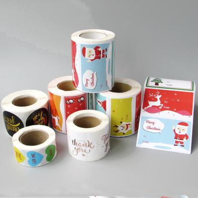 China Recycled Ready To Shipping Adhesive Seal Sticker Merry Christmas Nail Stickers Packaging Round Roll for sale