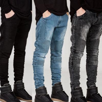 China Wholesale high quality viable washed wrinkled high waist stretch denim biker men slim fit pants jeans for sale