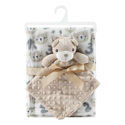 China Anti-Pull Soft crystal super plush baby square plush toy coral fleece blanket set for newborns  winter for sale