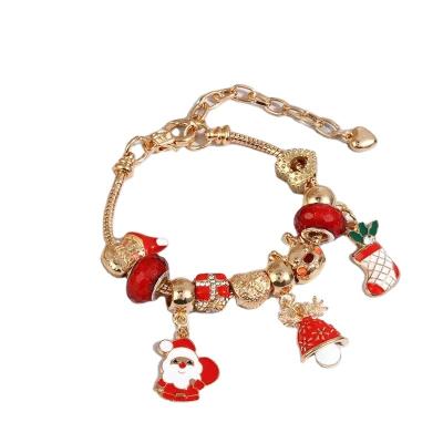 China Other Big Alloy Hot Hole Glass Bead Bracelet Charm Santa Claus Tree Christmas Beaded Bracelet for sale