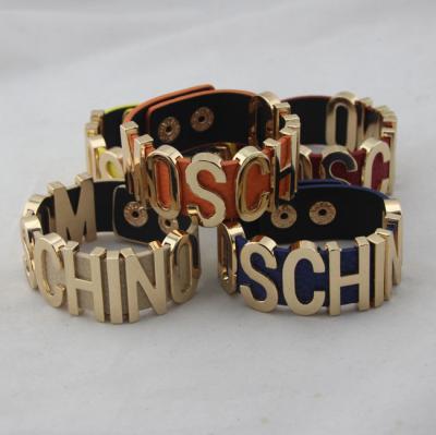 China European and American PU heavy metal leather bracelet bangle metal MOS punk bracelet for sale