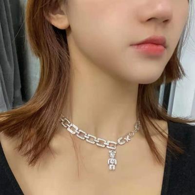 China Other Latest Rhinestone Bear Collar Necklace Designs Clavicle Design Niche Design Hip Hop Multi-Piece Cuban Sensitive Chain Sweater Chain for sale