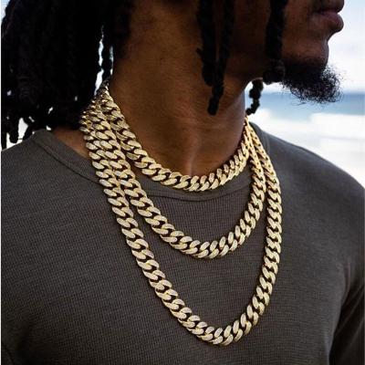 China European American chain men's link chain necklace accessories Cuban inlaid gold diamond necklace hip hop accessories full for sale