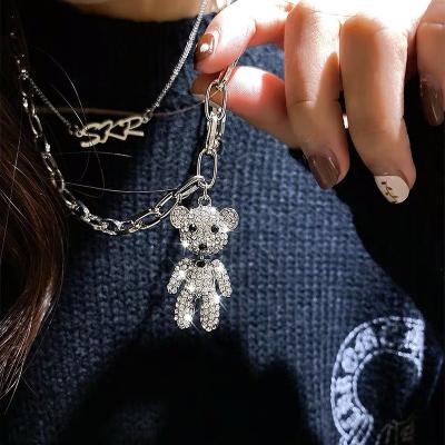 China Fashion same double layer bear sweater pendant chain style long letter necklace full diamond choker for sale