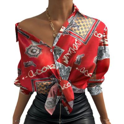 China 2021 autumn new breathable fashion lantern sleeve digital printed blouse new long for women for sale