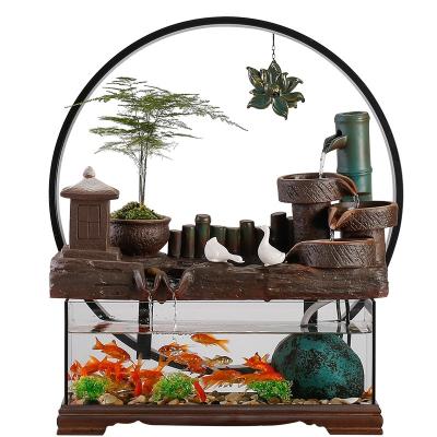 China Indoor Outdoor Decoration High Quality Ceramics Rockery Smoke Waterfall Indoor Mini Tabletop Water Fountain With Light and Fish Pone Home Office Decor for sale