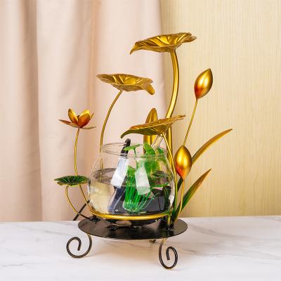 China Indoor Outdoor Decoration 2023 Home Decor Tabletop Water Fountain Indoor With Fish Tank Wealth Flowing Desktop Lotus Leaf Relaxation Fountain Fish Tank for sale