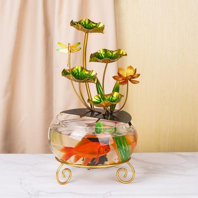 China Indoor Outdoor Decoration Hot Sale Indoor Tabletop Fountains Home Office Decoration Fish Tank Glass Rockery Water Fountain With Led Humidifier for sale