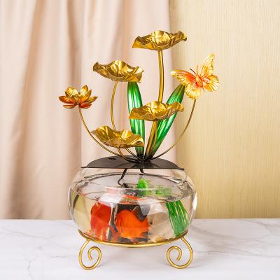 China Indoor Outdoor Decoration Custom Desktop Decoration Indoor Fountain Glass Fish Tank Waterfall Iron for sale