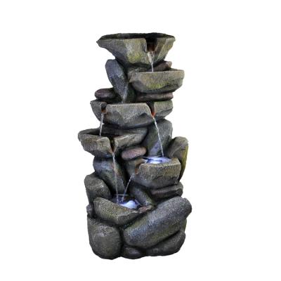 China Home Garden Decoration Resin Outdoor Waterfall Stone Water Fountain With Led Lights For Outdoor Garden Decor for sale