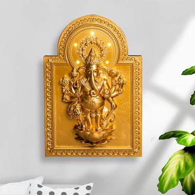 China India Diwali Special Light Wood Ganesha Sculpture Wall Ganesha Statue Hindu God for sale