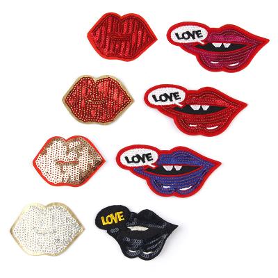 China 3D Spot Beads Embroidery Sequins Embroidery Lips Lips Letters Red Flower Processing DIY Apparel Decoration Patches for sale