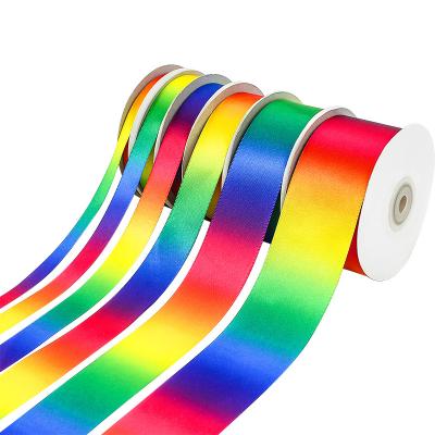 China Moq Wholesale Small Jacquard High Tenacity Decorative Polyester Rainbow Webbing For Bag for sale