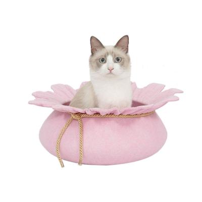 China Wholesale Toprank Luxury Pet Cat Felt Cave Bed Plush Washable Indoor Home Cat Travel Bed for sale