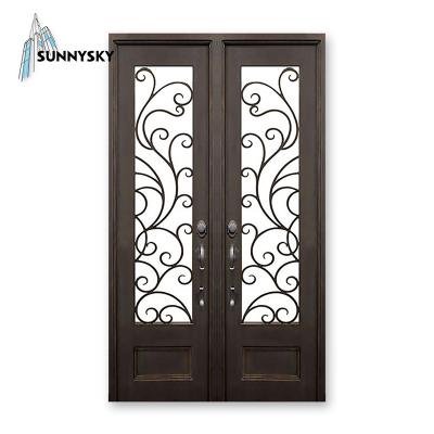 China Anti-theft wrought iron double extrior doors with frame for sale