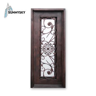 China Supplier Wrought Iron Turn Key Anti-theft Golden Single Doors for sale