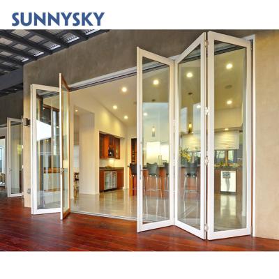 China Sound Insulation Frameless Glass Bi Folding Doors With Mosquito Net for sale