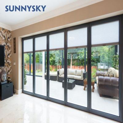 China Sound Insulation Aluminum Frameless Balcony Bi Folding Door For LA for sale