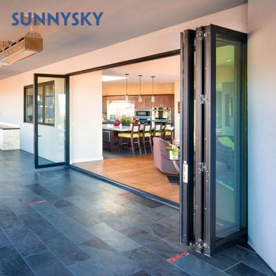 China Factory Exterior Aluminum White Frame Door Heat Insulation Folding Transparent Patio Doors for sale