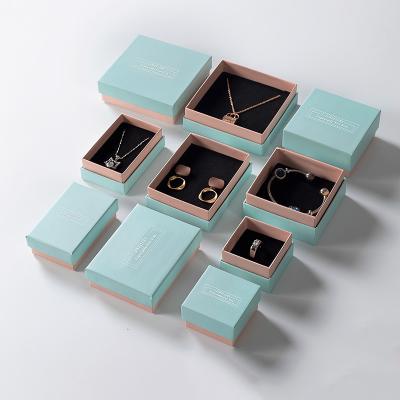 China Recycled Materials Necklace Gift Box Rose Color Square Shaped Gift Box Coated Paper Blue Coated Paper Jewelry Packaging Box for sale